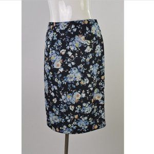 Carmen Marc Valvo Pencil Skirt Stretch Waistline Floral Design Black Sz-S Women
